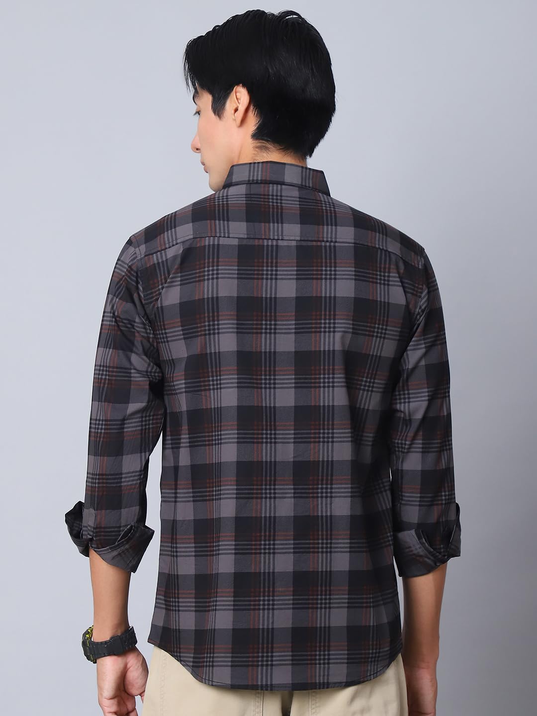Majestic Men's Checked Casual Shirt - Dark Grey - Image 4