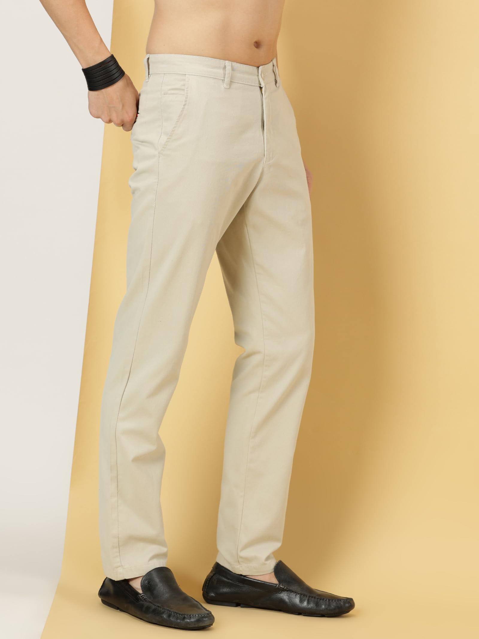 Thomas Scott Men's Cotton Slim Fit Chino Trouser - Cream - Image 2