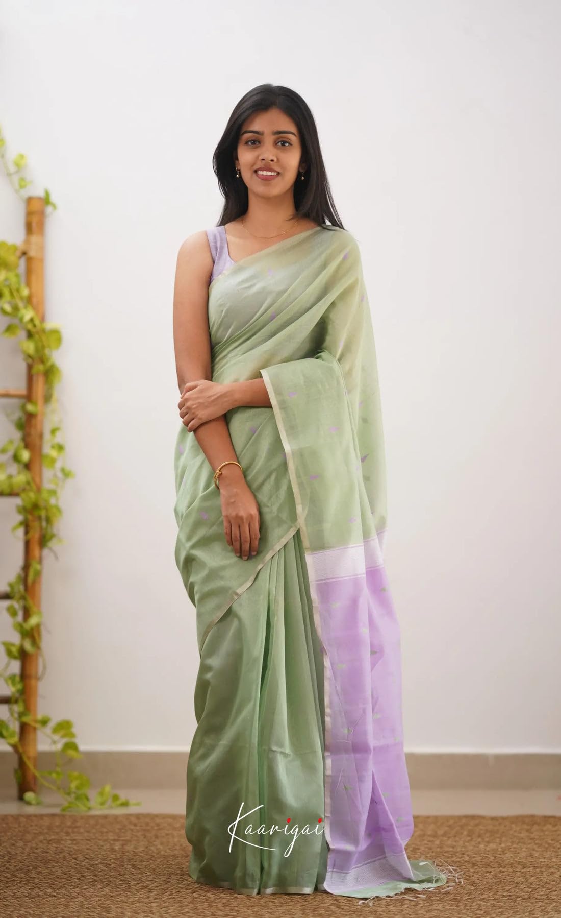 Kanjivaram Silk Saree for Women - Olive Green Lavender - Image 5