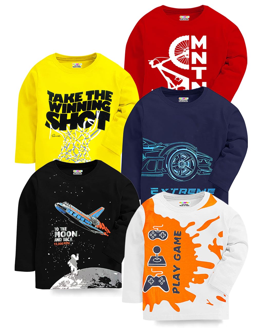 Kuchipoo Boys Cotton T-Shirts - Multi-Colored