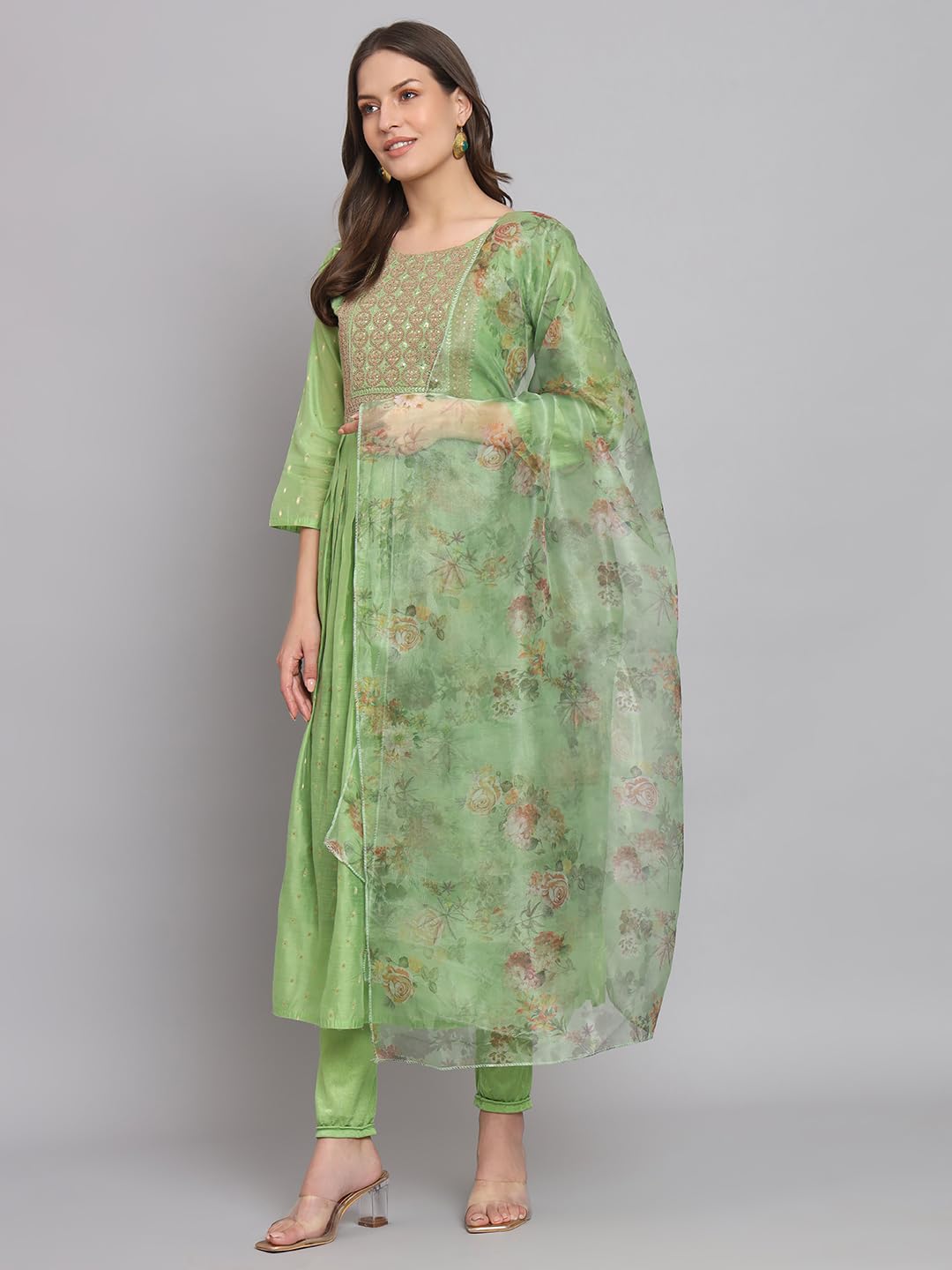 VredeVogel Chanderi Modal Kurta Set with Legging & Dupatta - Image 3