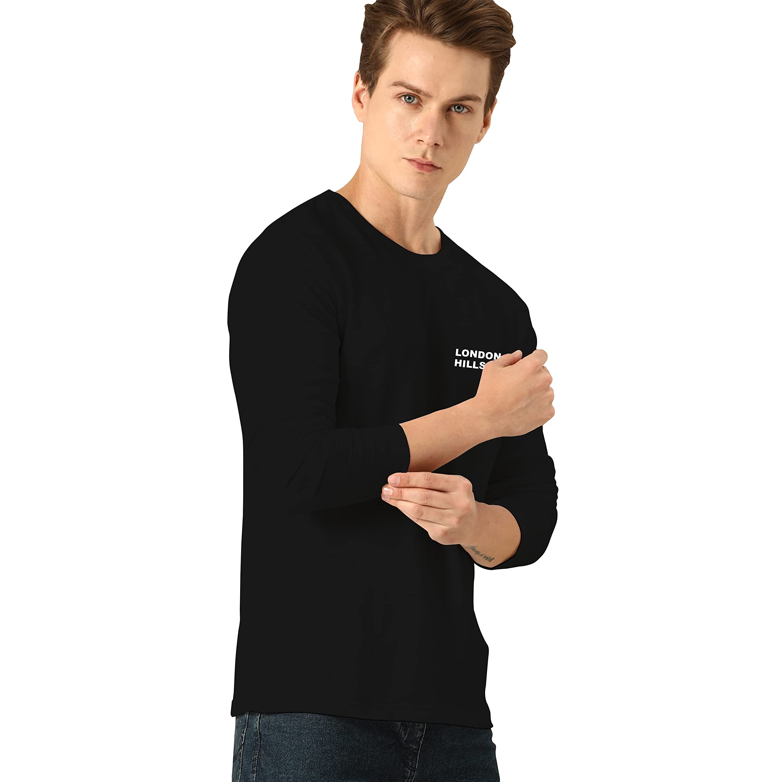 London Hills Printed Round Neck T-Shirt for Men - Black - Image 3