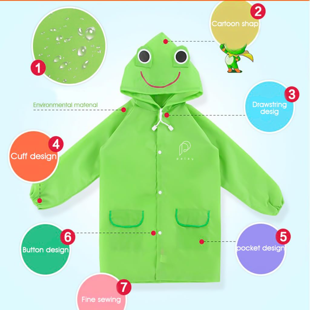 PALAY Unisex Kids Raincoat - Green Waterproof - Image 5