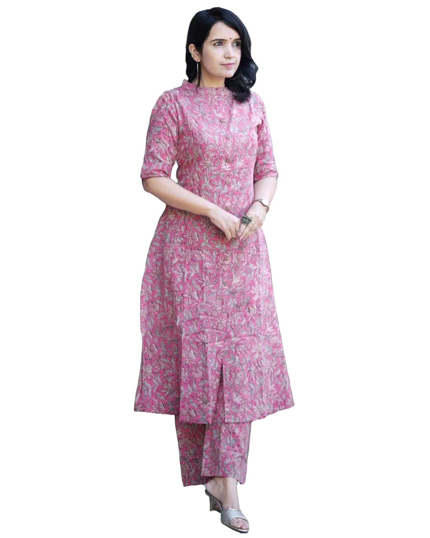 ANNI Women Rayon Blend Straight Kurta with Pant - Pink