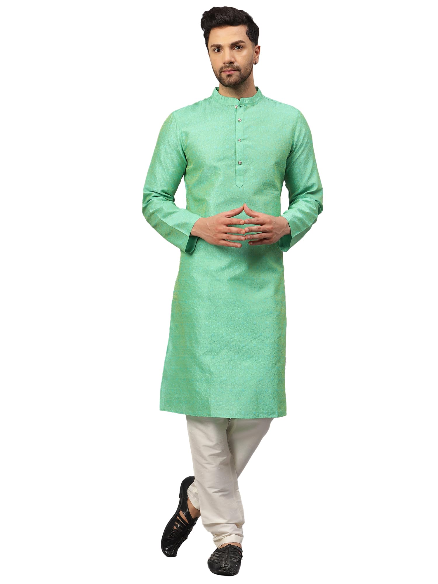 GarbGlide Men's Cotton Silk Blend Kurta Pyjama Set