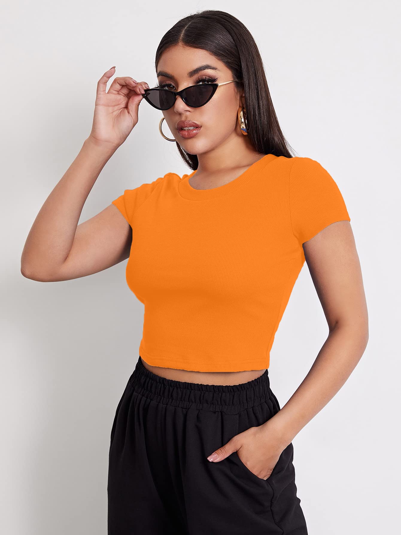 Aahwan Orange Ribbed Crop Top for Women & Girls - Image 4