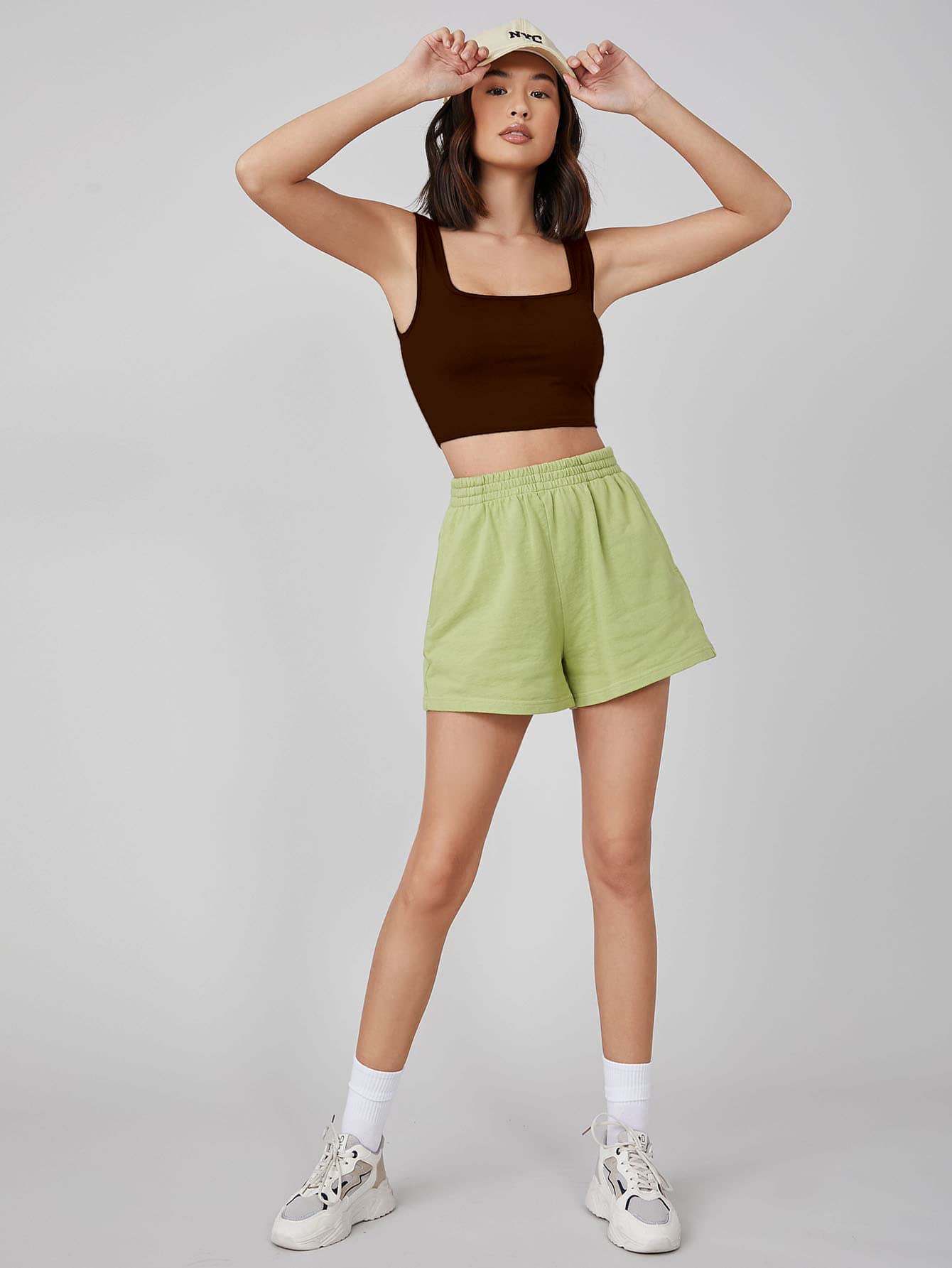 Aahwan Brown Ribbed Square Neck Crop Tank Top for Women - Image 4