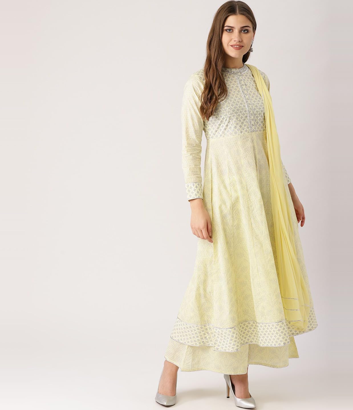 MANHAREE Women's Rayon Anarkali Kurta Set - Lemon - Image 5