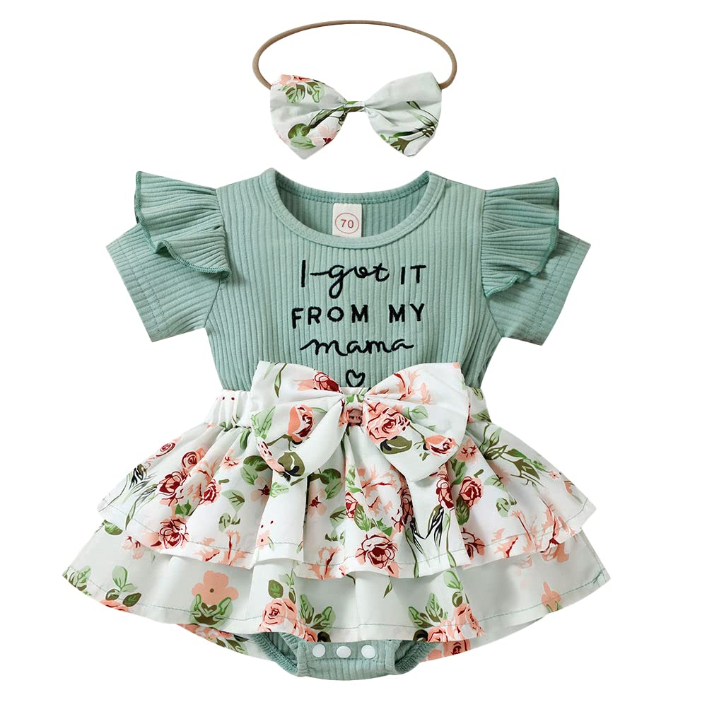 Hopscotch Baby Girl Green Text Print Bodysuit