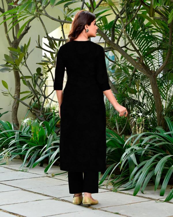 ANNI DESIGNER Black Rayon Kurta Set for Women - Image 2
