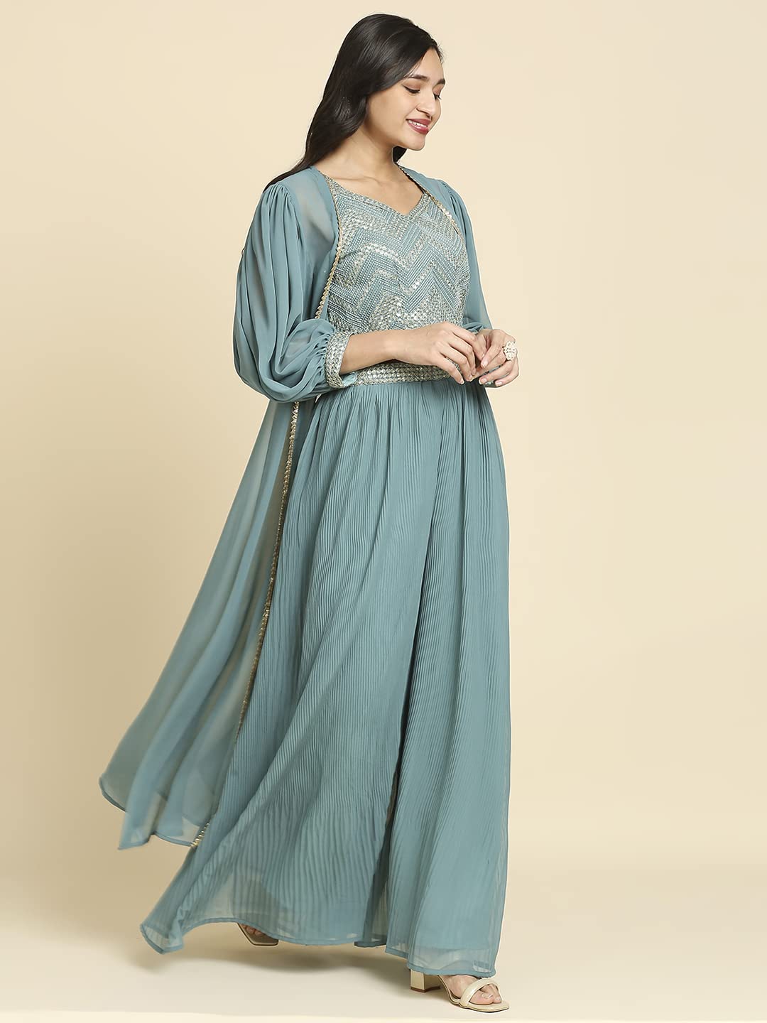 madhuram Women Georgette Lehenga Choli - Solid - Image 4