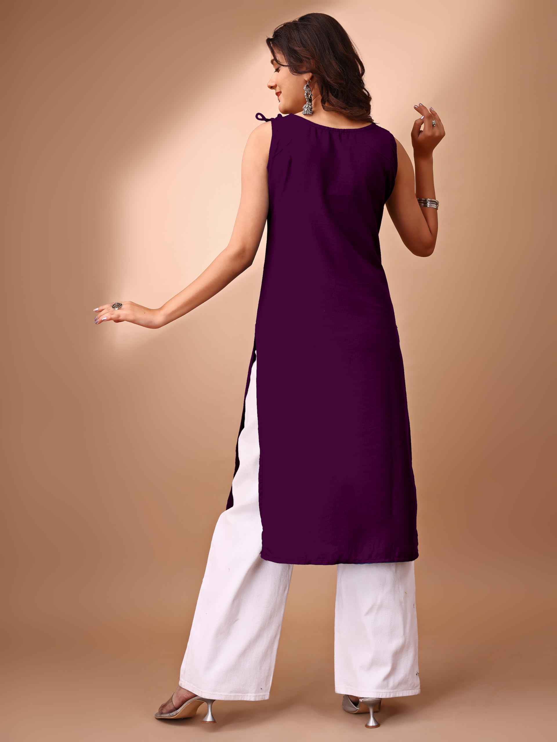 EthnicJunction Women's Rayon Sleeveless Kurta - Wine - Image 5