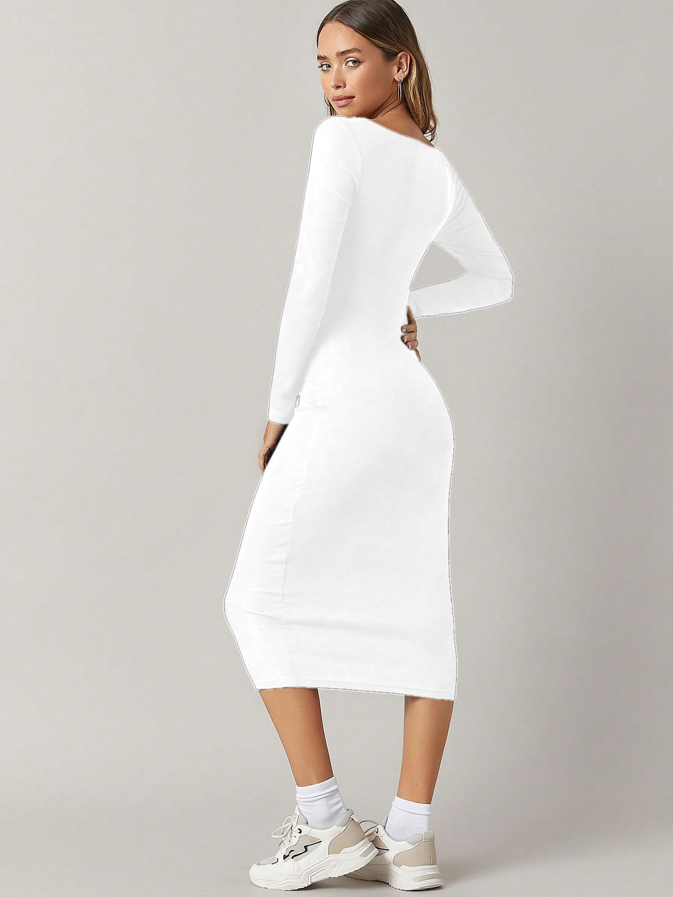 Aahwan White Bodycon Midi Dress for Women - Image 2
