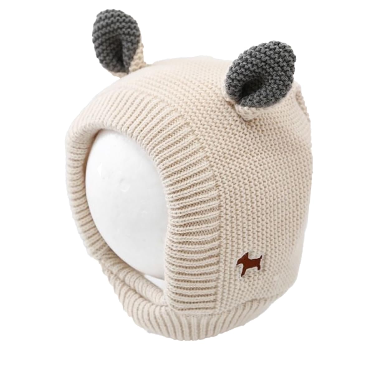 SYGA Unisex Baby Winter Hat - Woolen Ear Flap Cap - Beige - Image 4