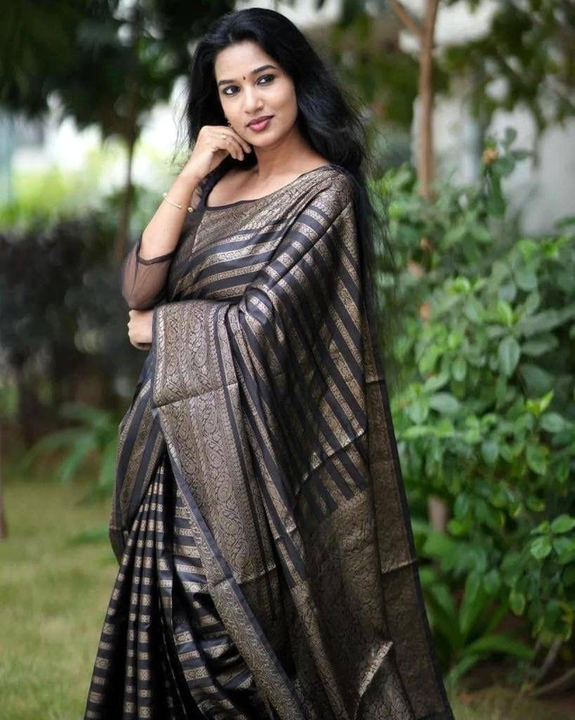 Yashika Women's Kanjivaram Art Silk Saree - Black - Image 5