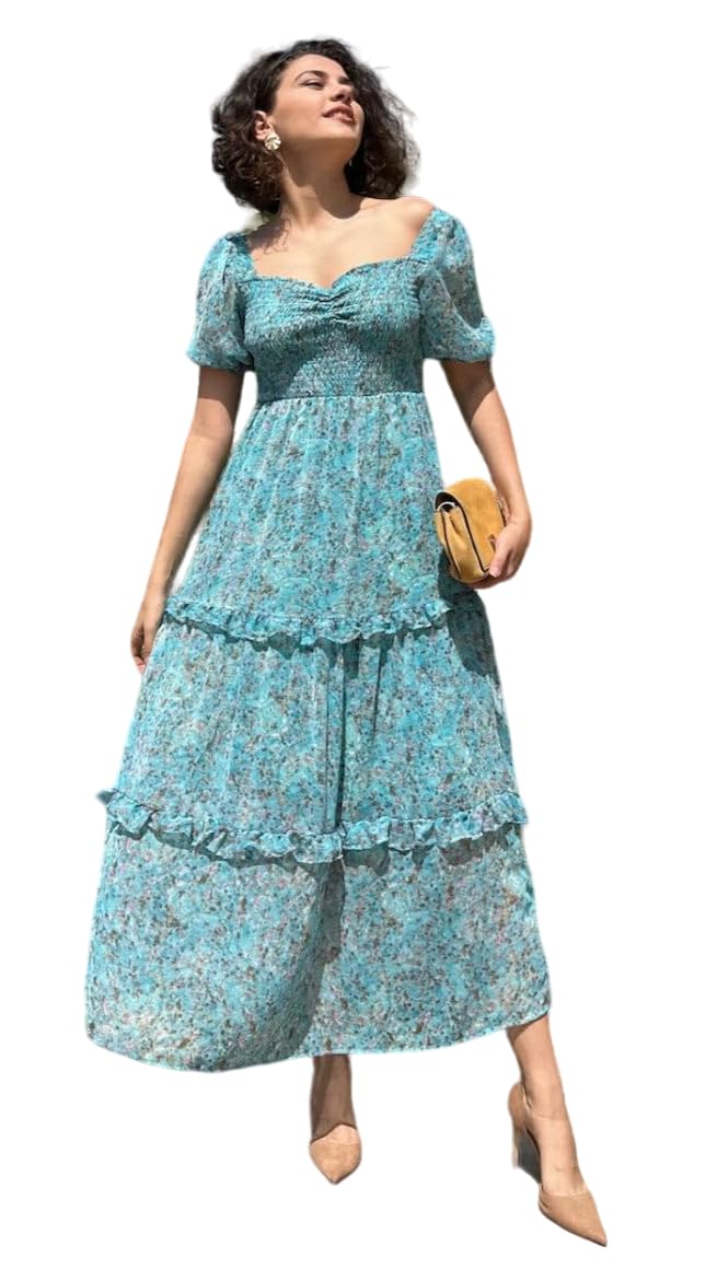 Sheetal Associates Women's Floral Long Dress - Light Blue