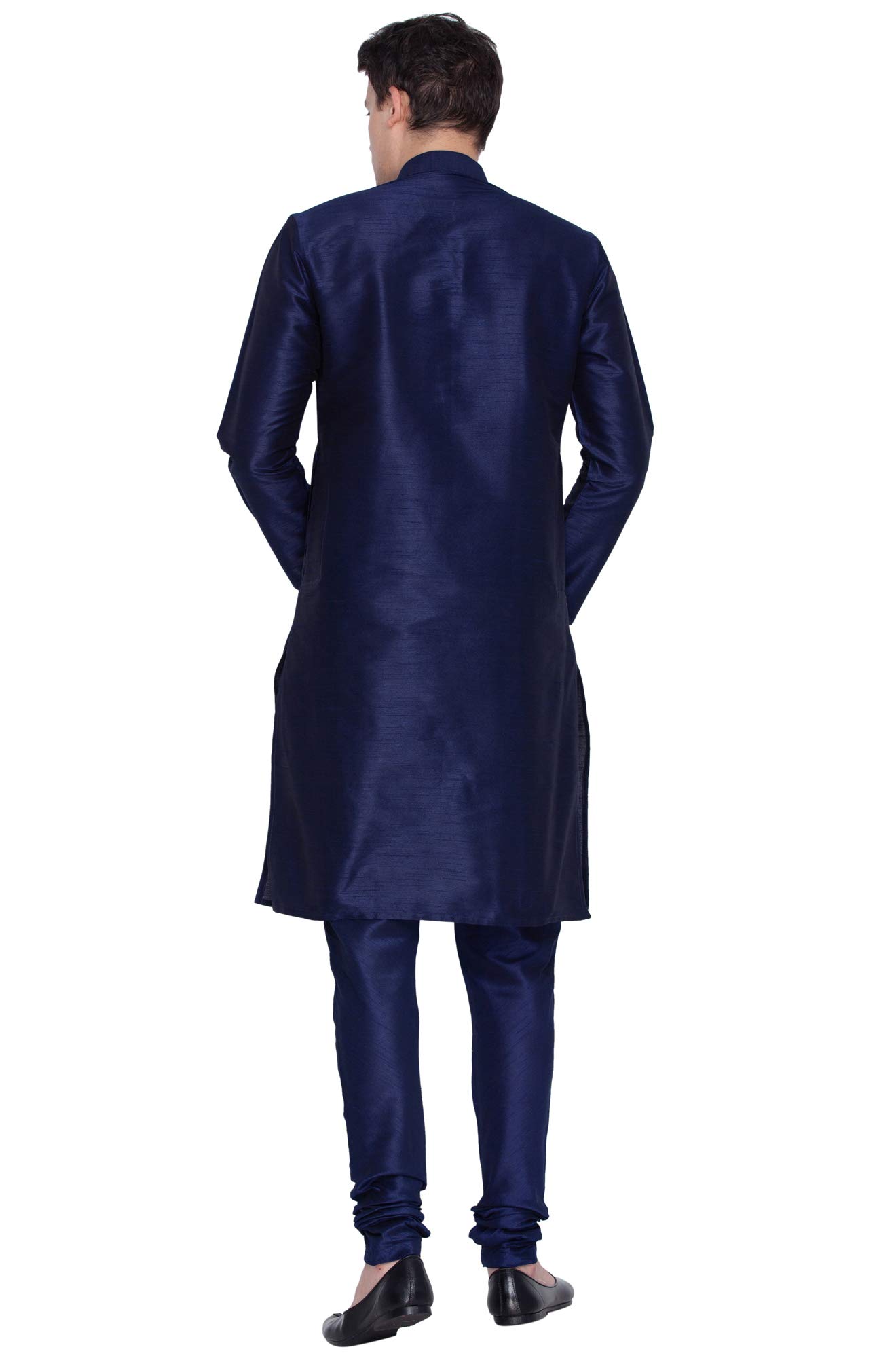 VASTRAMAY Men Blue Cotton Silk Kurta Pyjama Set - Image 5