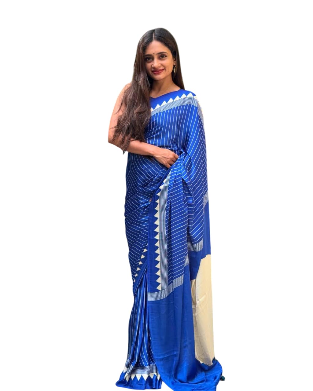 GarbGlide Modal Silk Ajrakh Saree - Blu