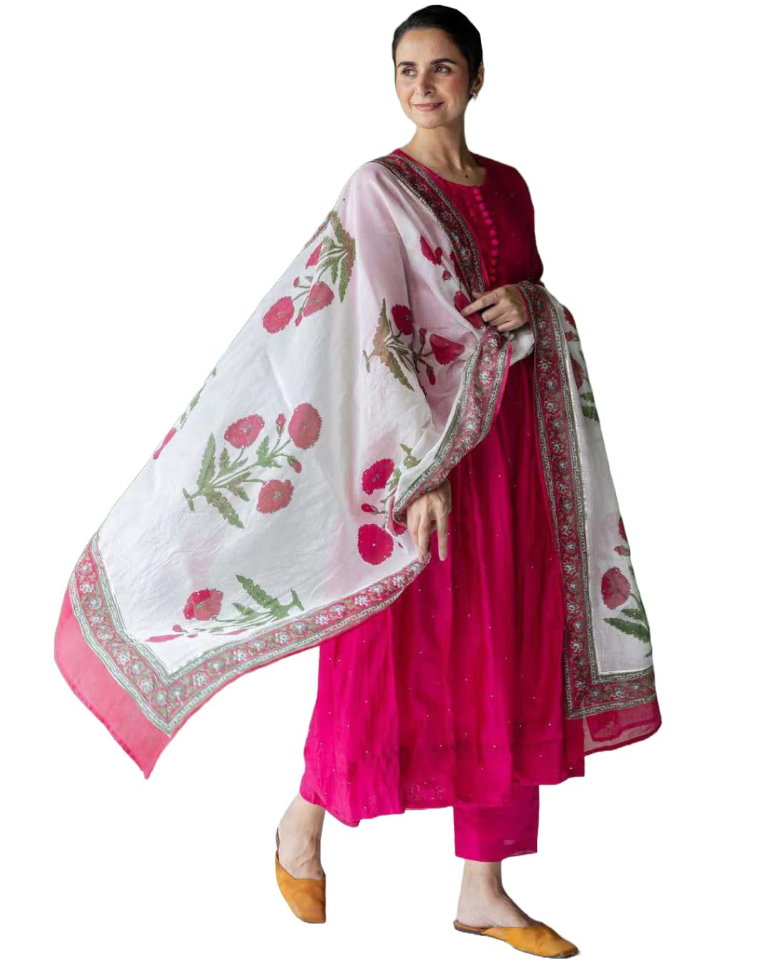 GoSriKi Women's Rayon Viscose A-Line Kurta with Pant & Dupatta - Pink