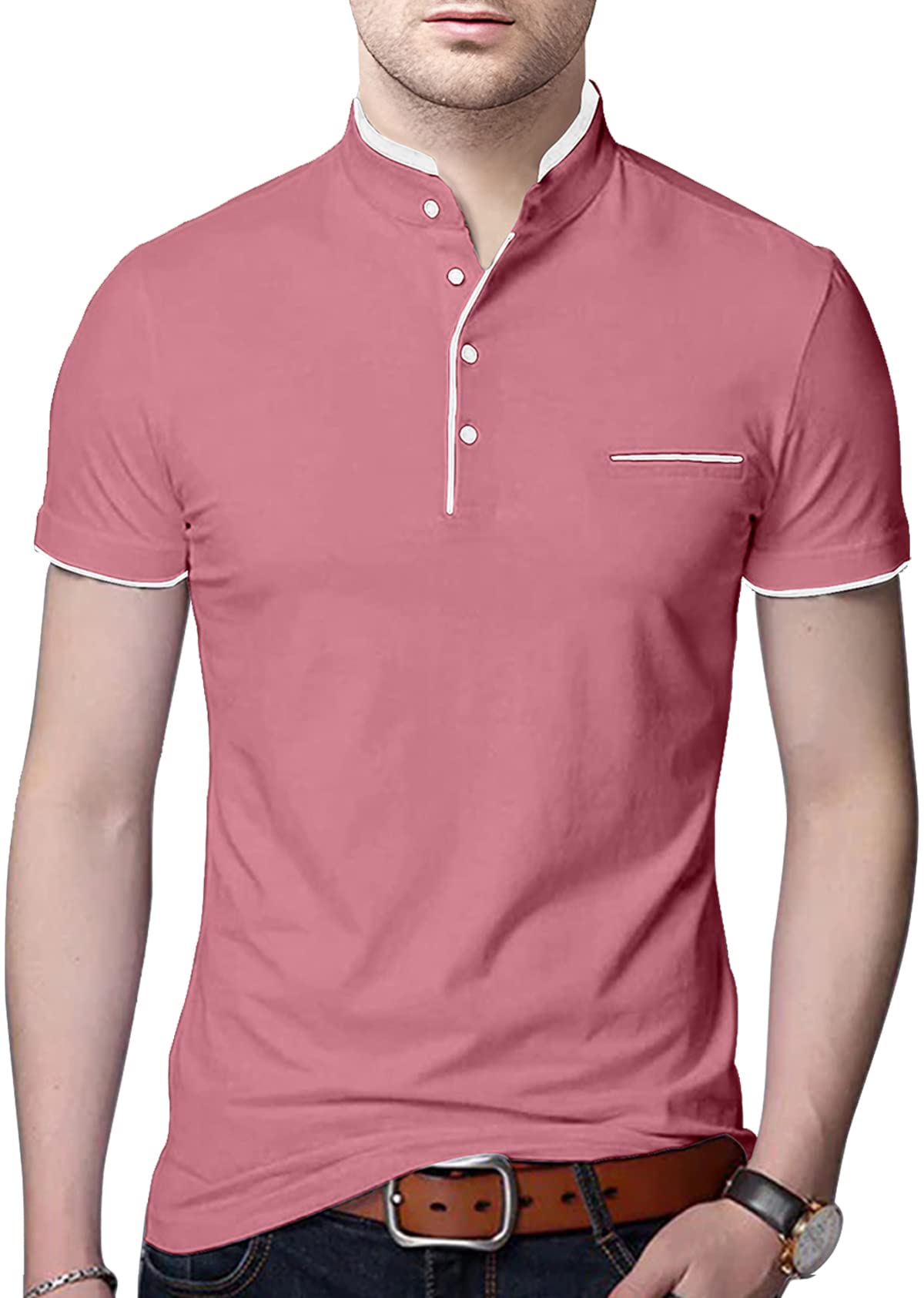 AUSK Men's Peach Henley T-Shirt