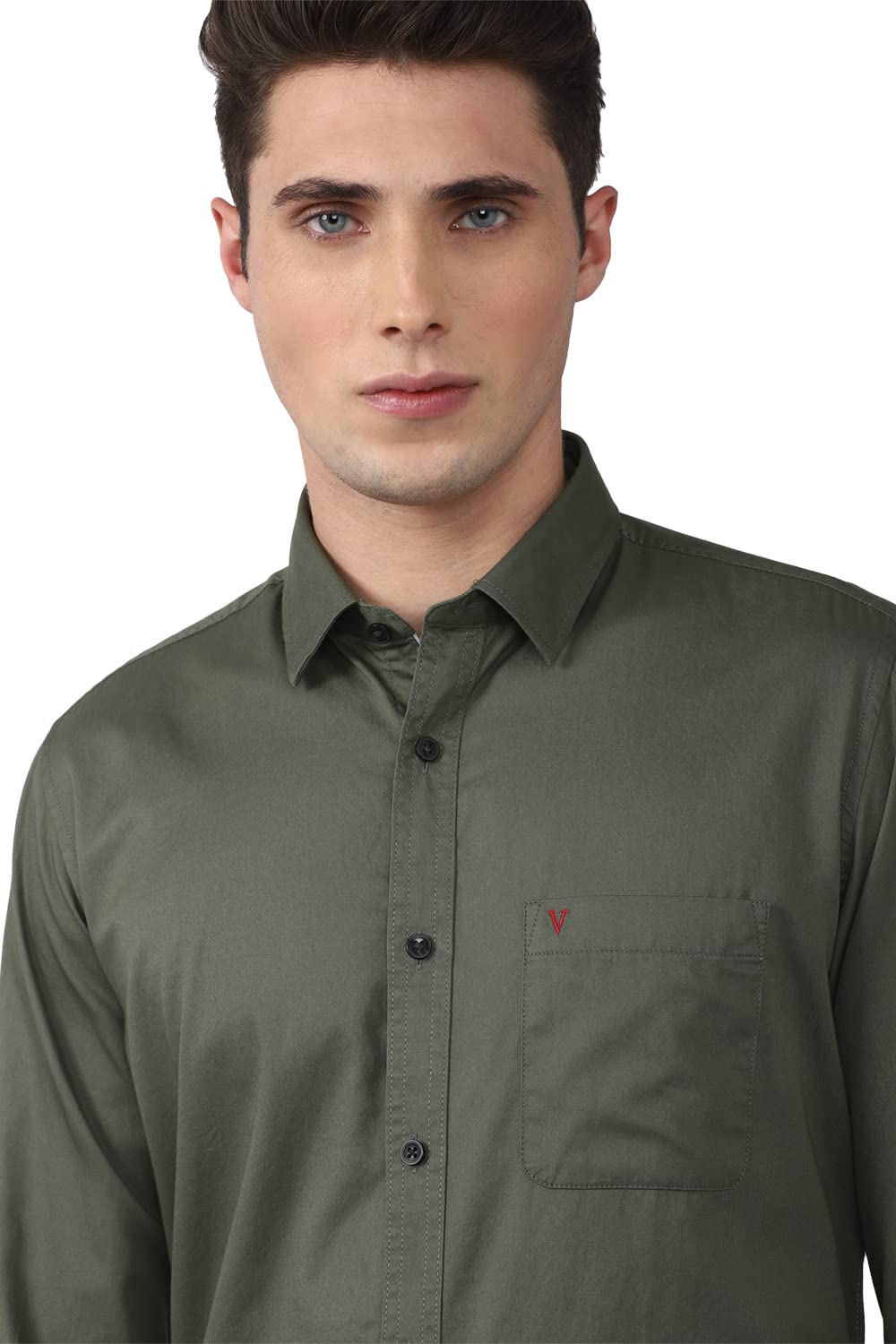 Van Heusen Men's Solid Slim Fit Shirt - Olive - Image 4