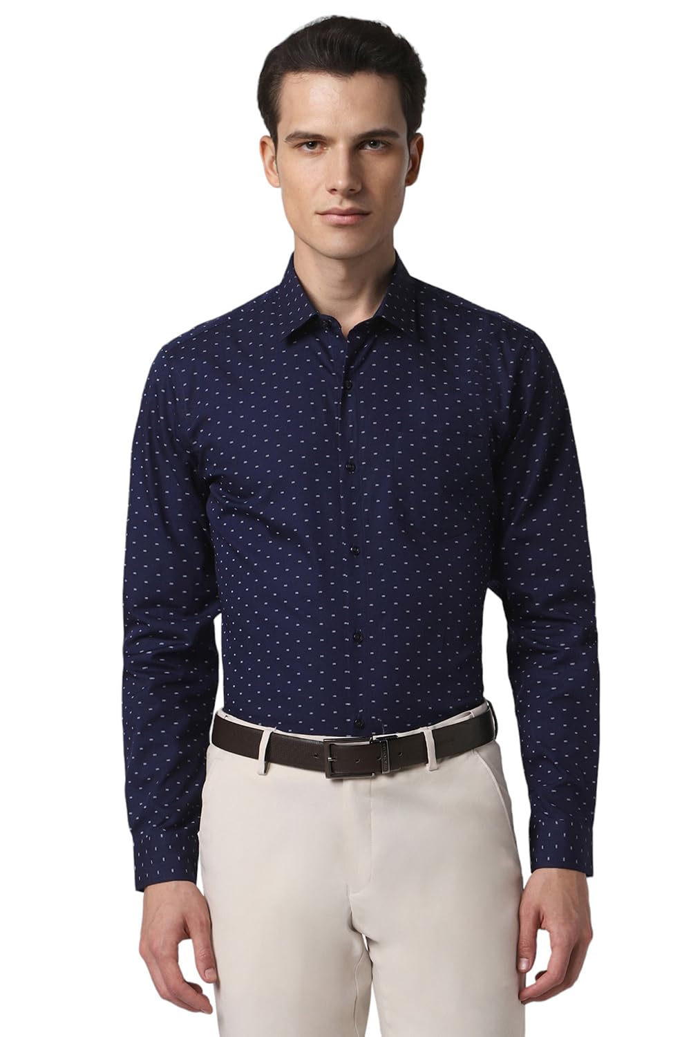 Peter England Men's Navy Blue Printed Shirt