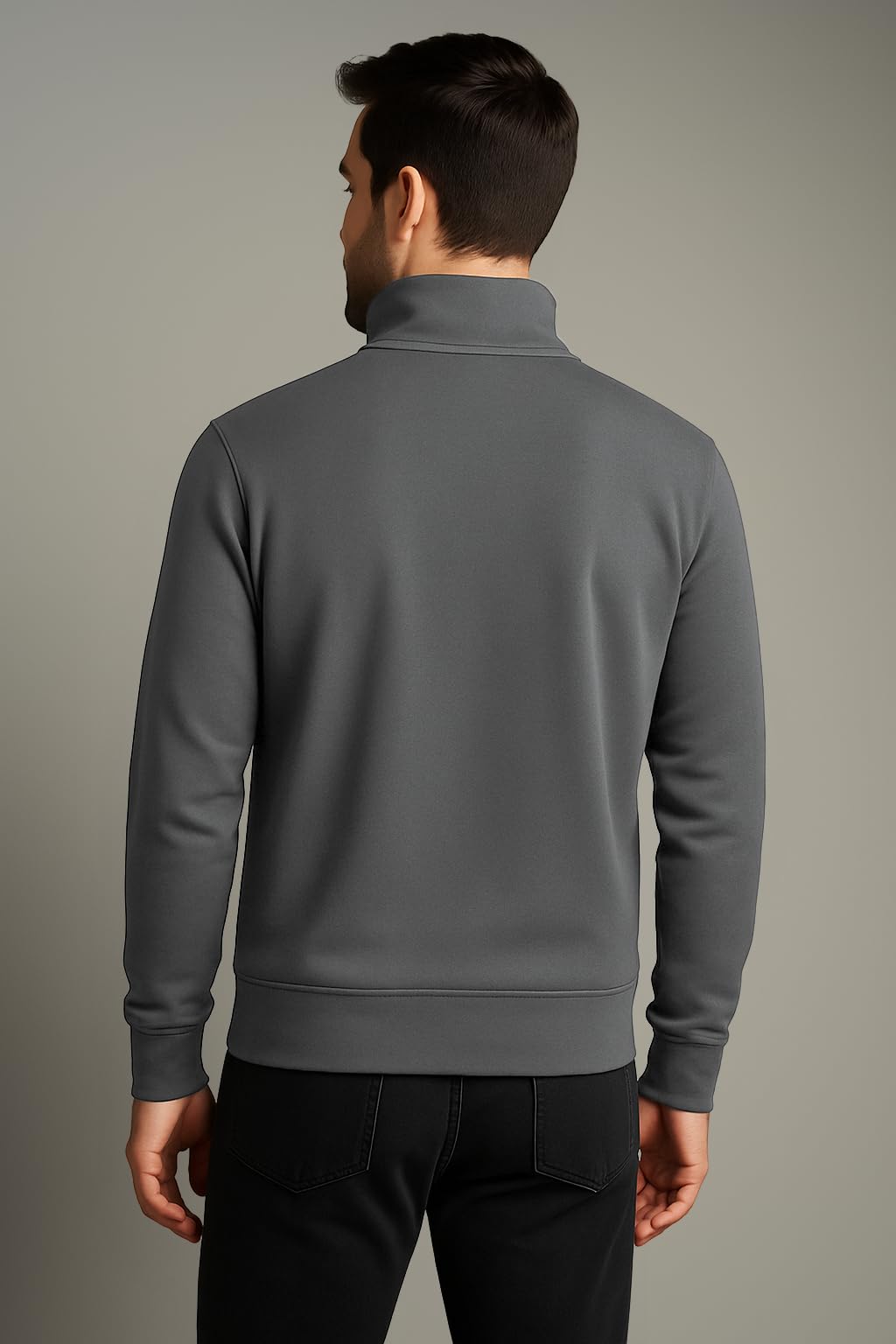 QUTUN Men's Half Zipper Sweatshirt - Dark Grey - Image 4