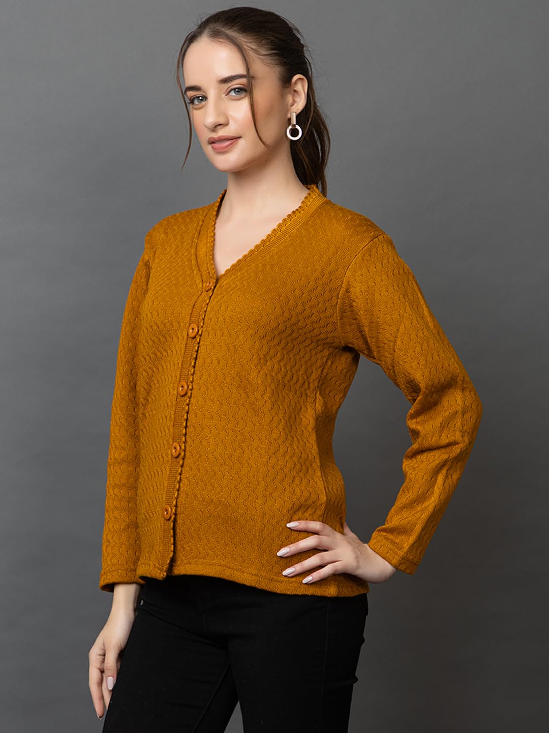 Prashar Women's Woolen V-Neck Cardigan - Gold - Image 5