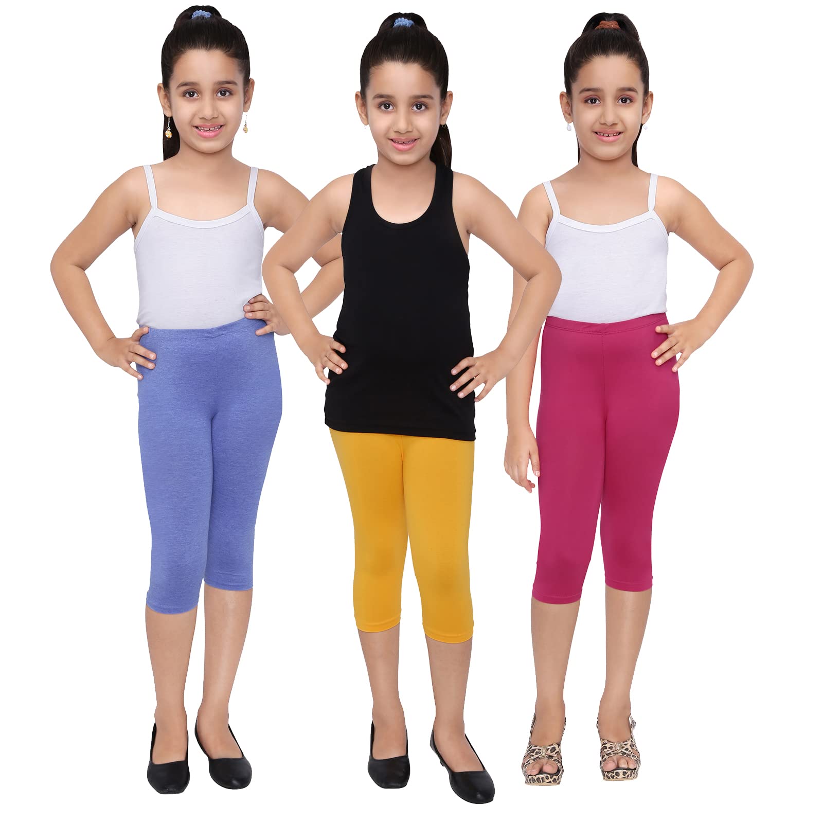 Robinbosky Girls Capri Leggings - Blue, Yellow & Pink