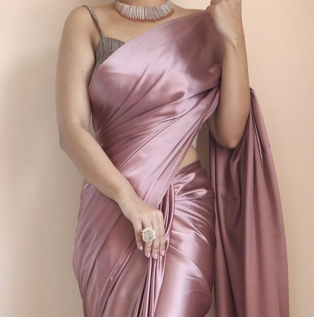 SATAZ Rose Gold Satin Silk Saree for Women - Image 2