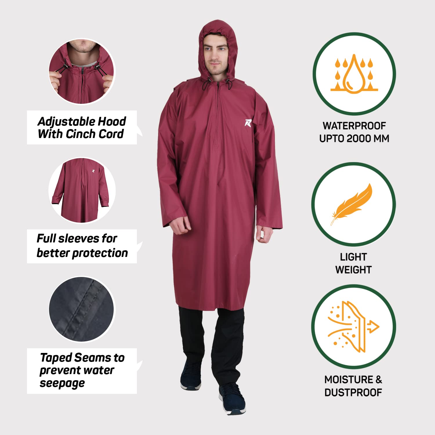 ROCKSPORT Unisex Hooded Rain Poncho Waterproof - Image 3
