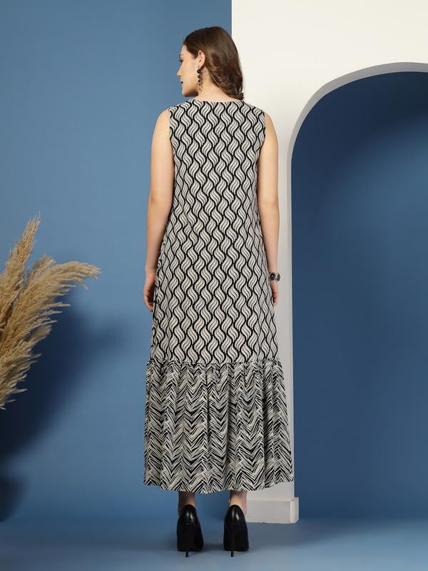 Daevish Rayon Printed Maxi Dress for Women - Black - Image 2