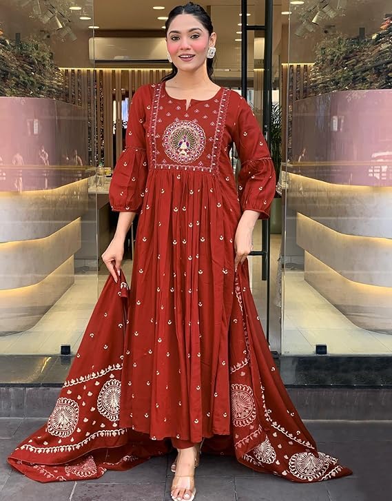 KLOSIA Maroon Printed Anarkali Kurta - Image 4