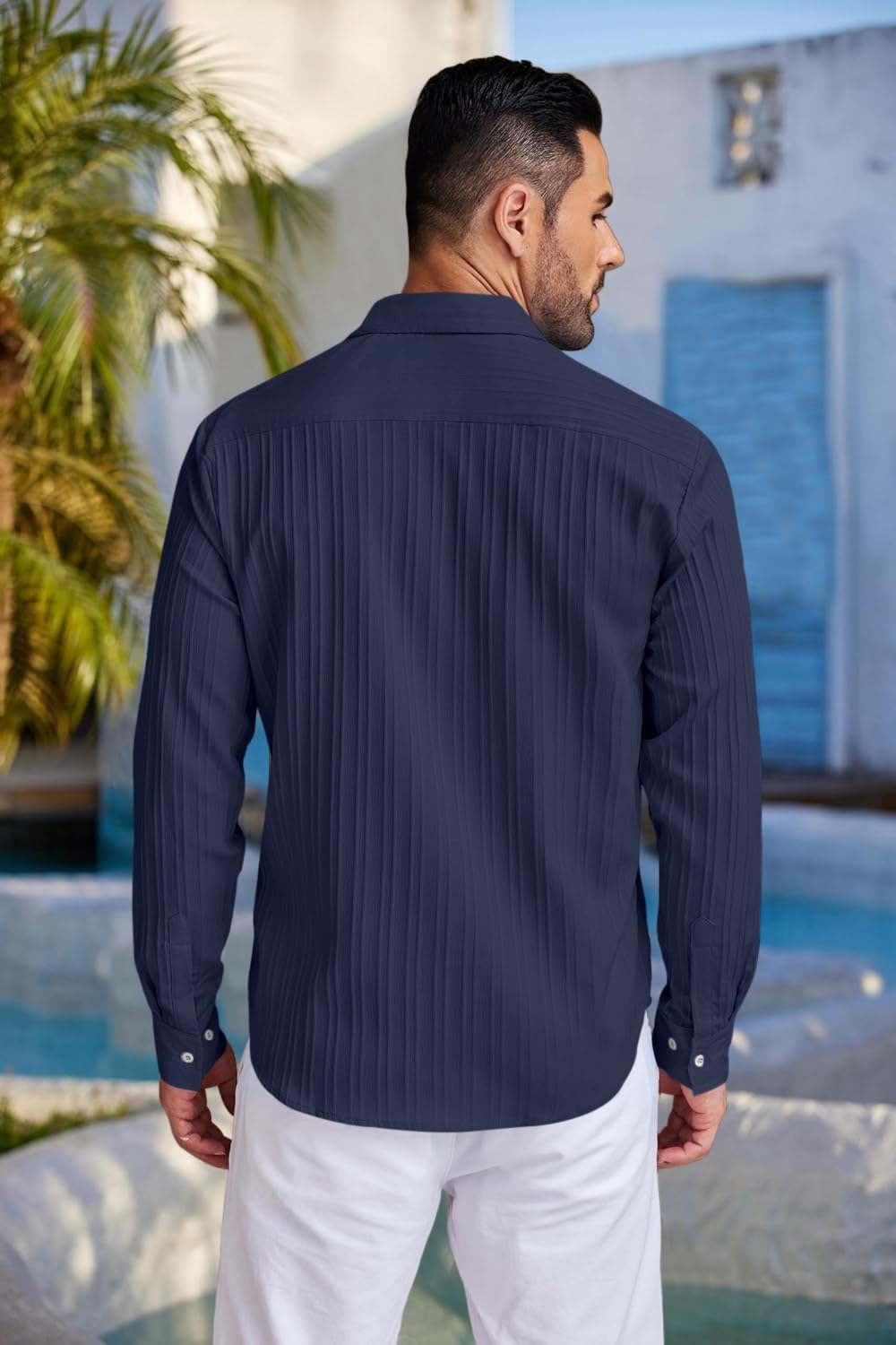 FINIVO Men's Navy Cotton Casual Shirt - Image 2