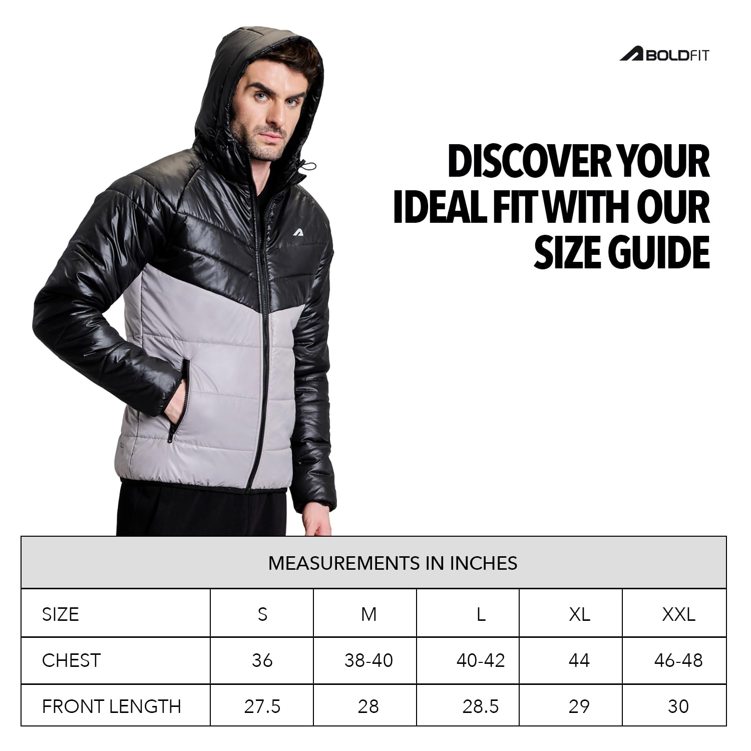 Boldfit Grey Black Puffer Jacket for Men - Image 2