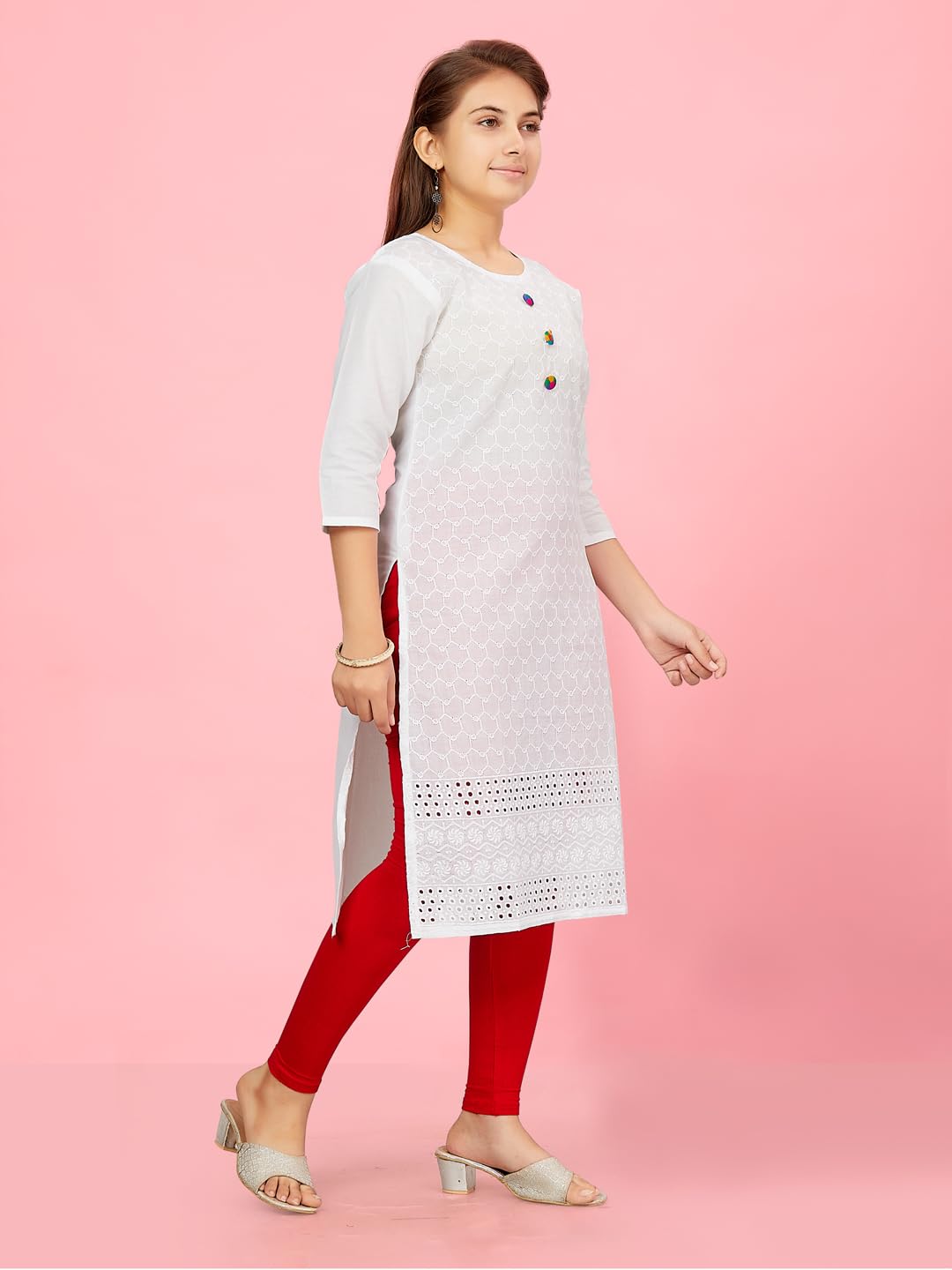 Aarika Girls White Cotton Embroidery Kurti - Image 2