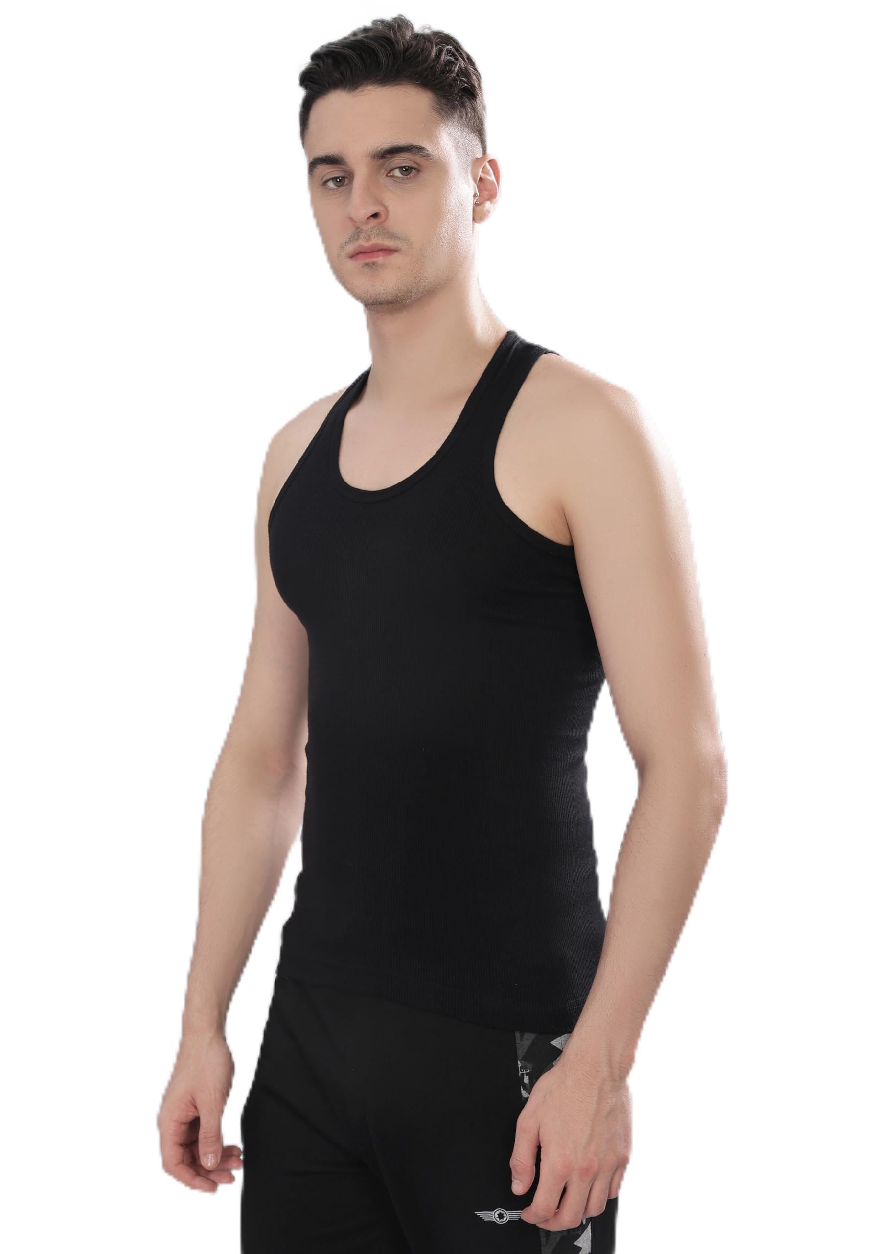 Dollar Men Cotton Blend Solid Vest - Black
