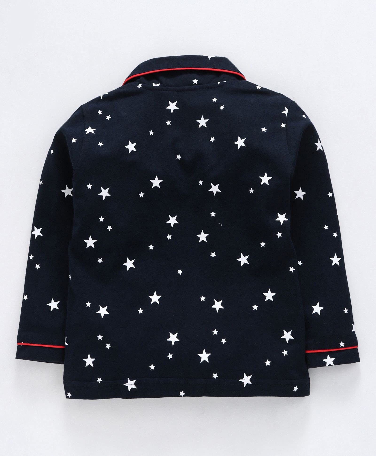 Uwald Kids Star Print Cotton Pyjama Set - Navy Blue - Image 4