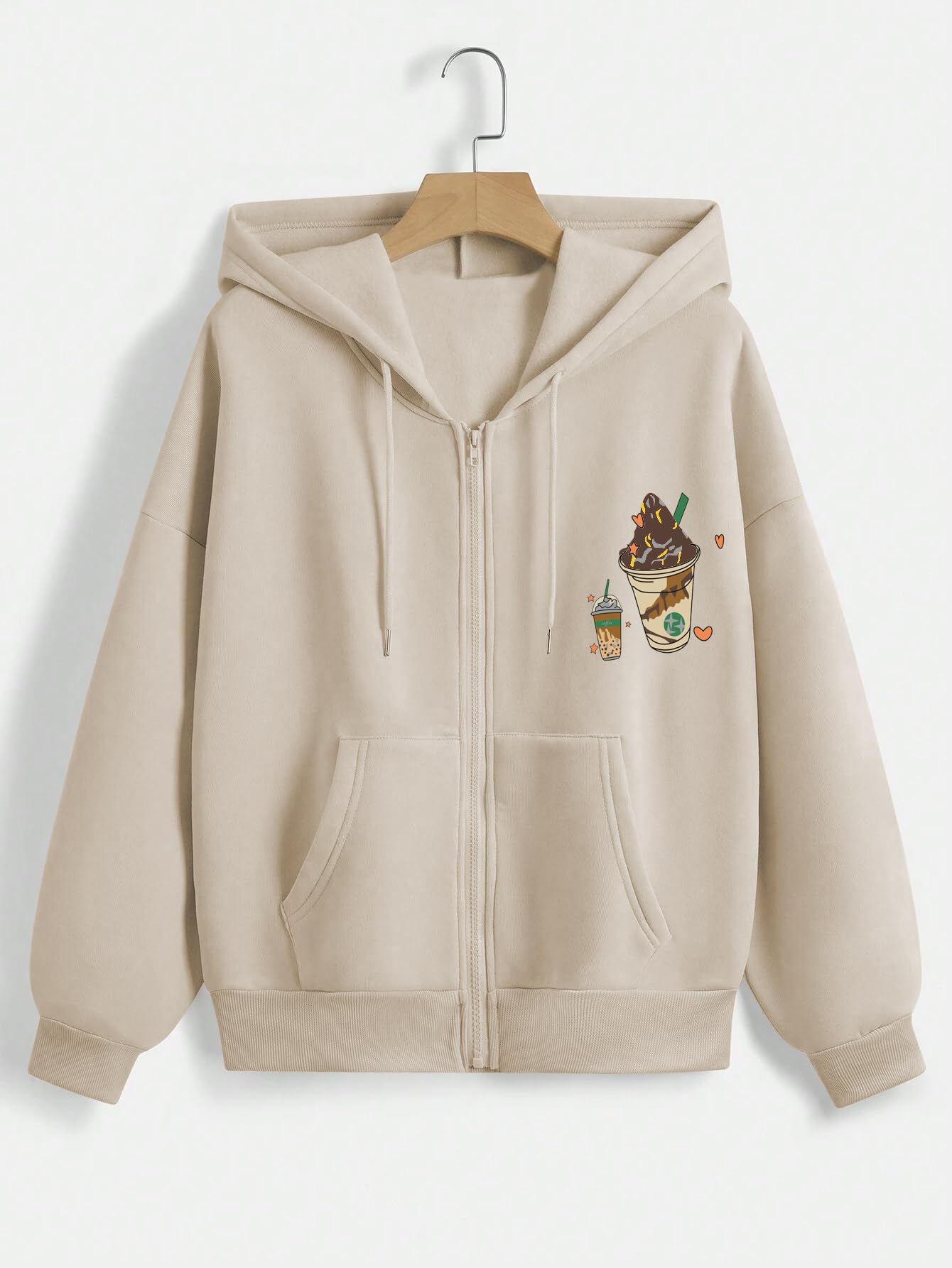 TAGAS Women's Solid Zipper Hooded Sweatshirt - Beige - Image 2
