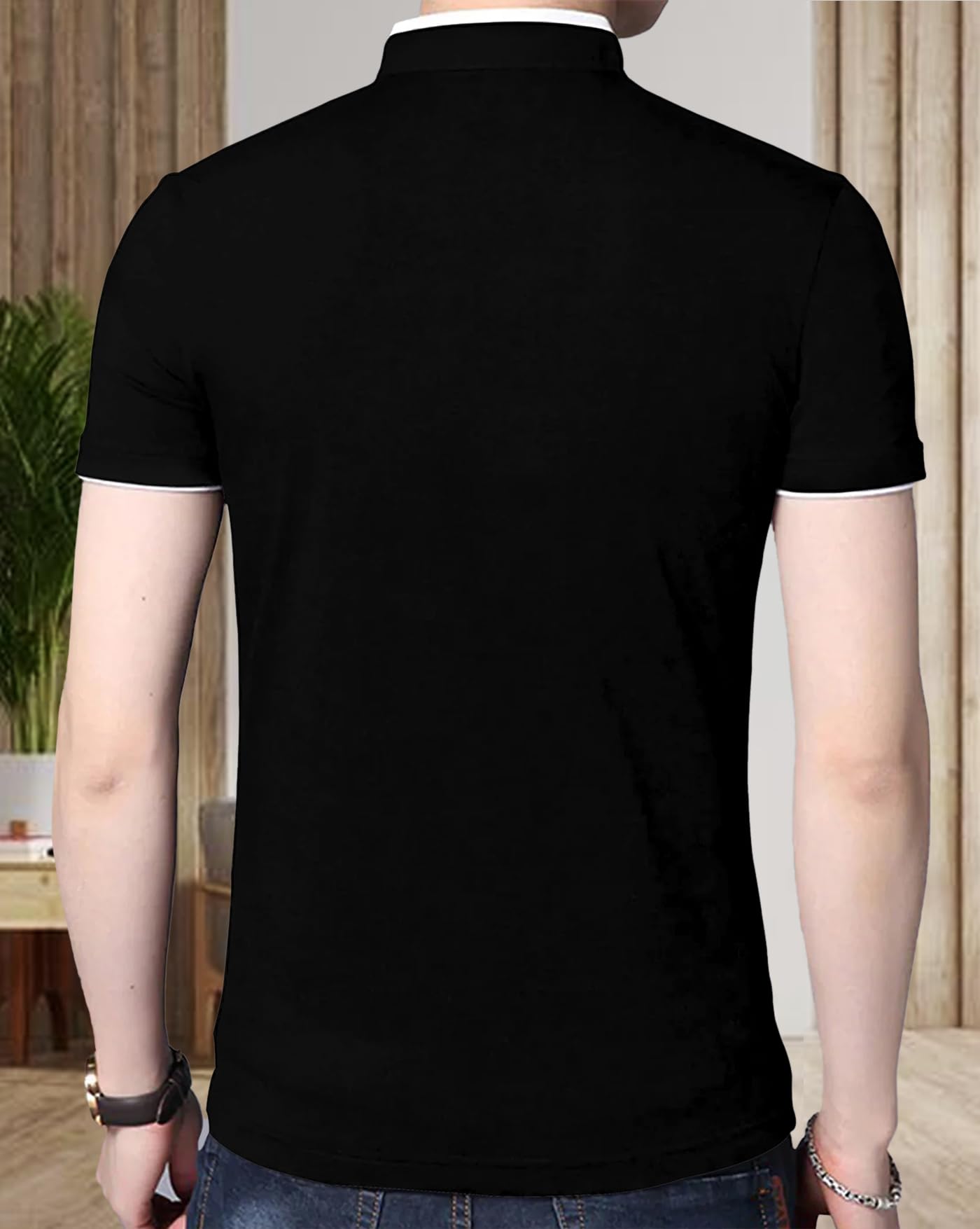 AUSK Men's Black Henley T-Shirt - Half Sleeves - Image 4