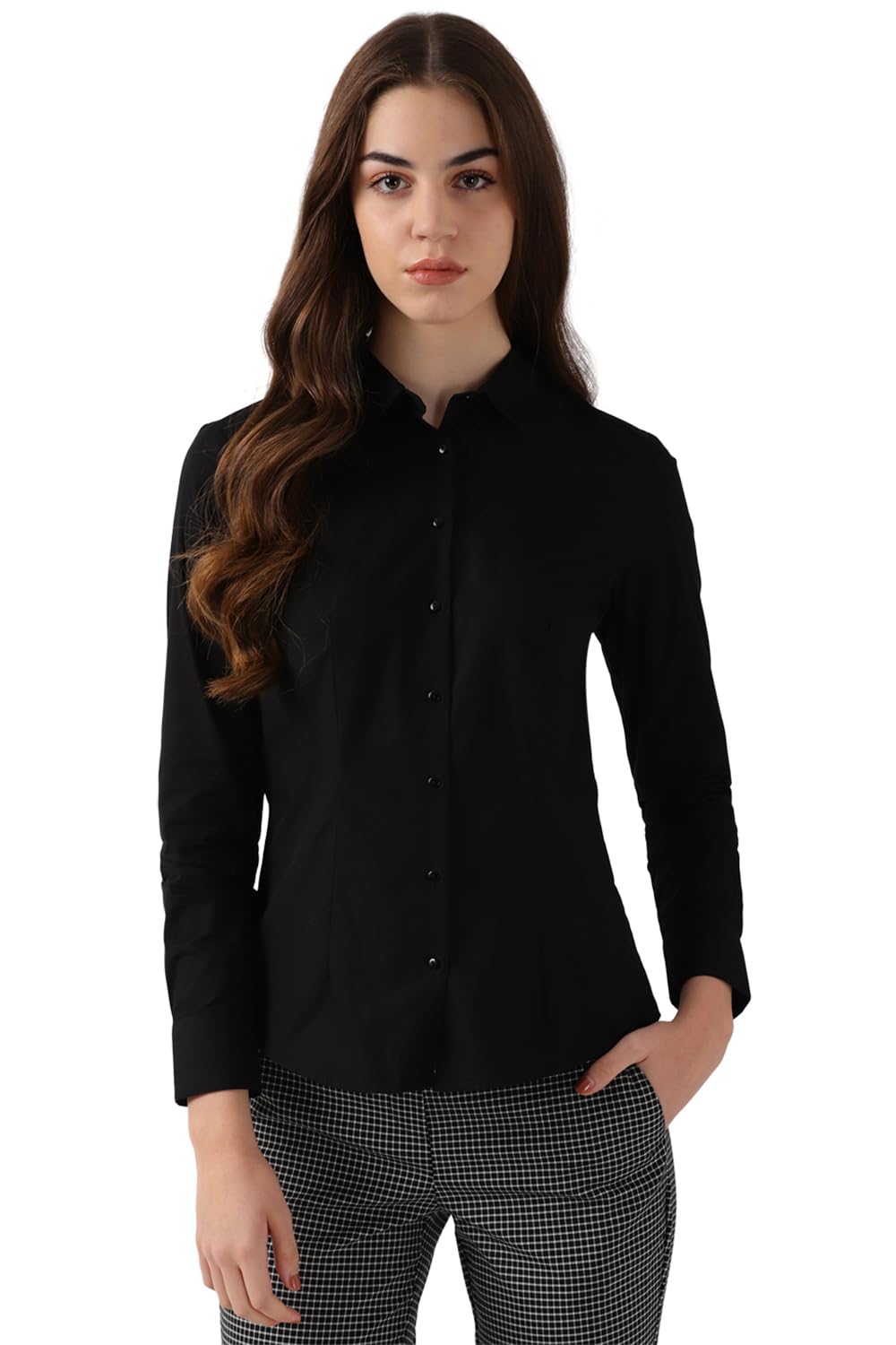 Van Heusen Women's Cotton Solid Shirt - Black