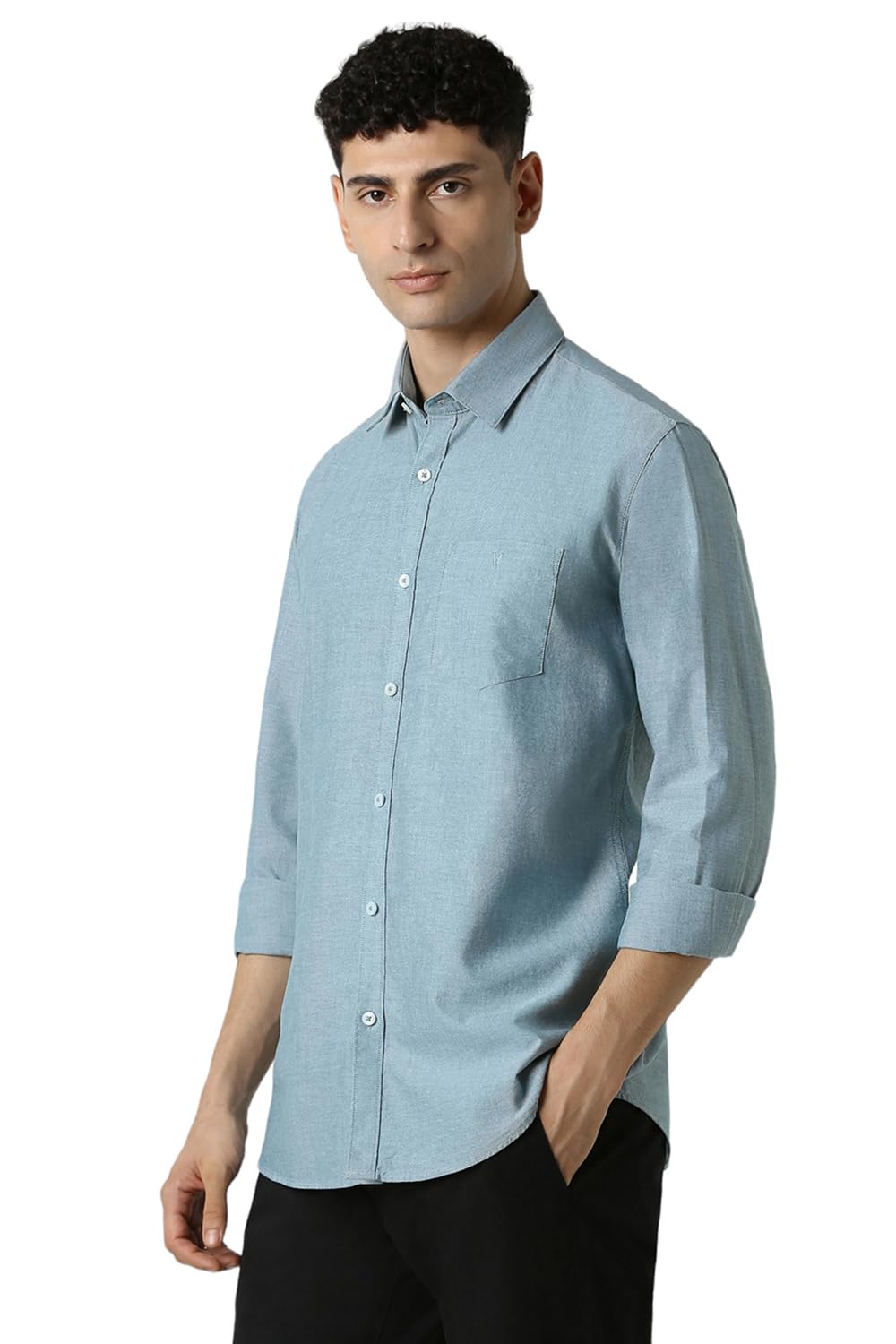 Van Heusen Men's Solid Slim Fit Shirt - Dark Blue - Image 2