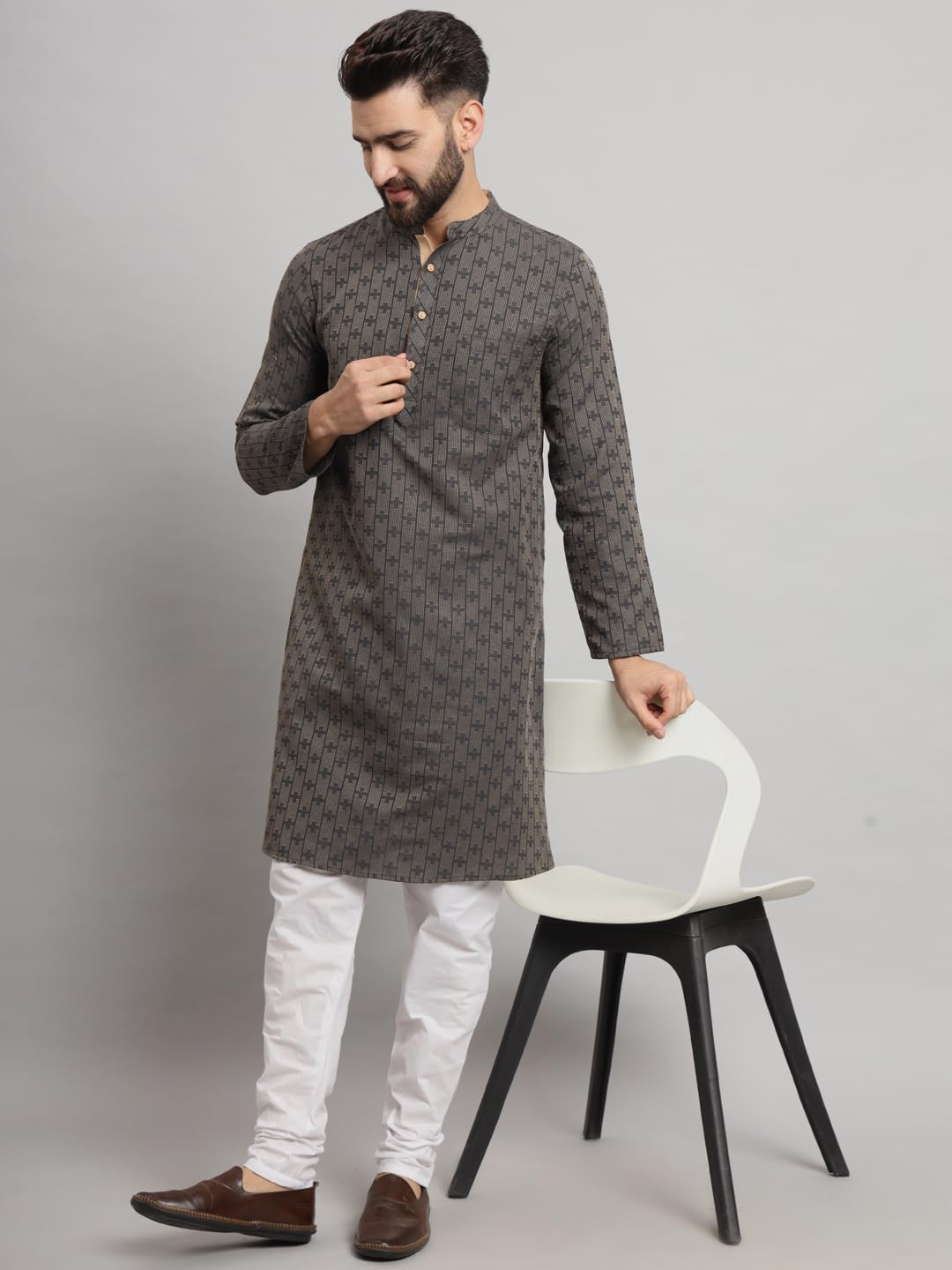CHIKAN Men Cotton Kurta Full Sleeves Striped - Image 2
