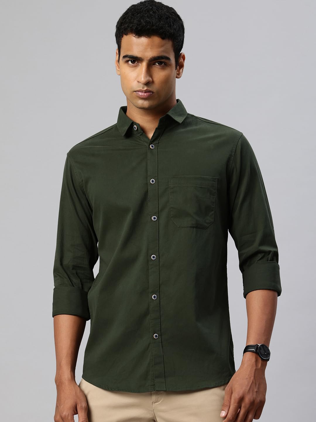 Majestic Man Cotton Casual Shirt for Men - Bottal Green - Image 2