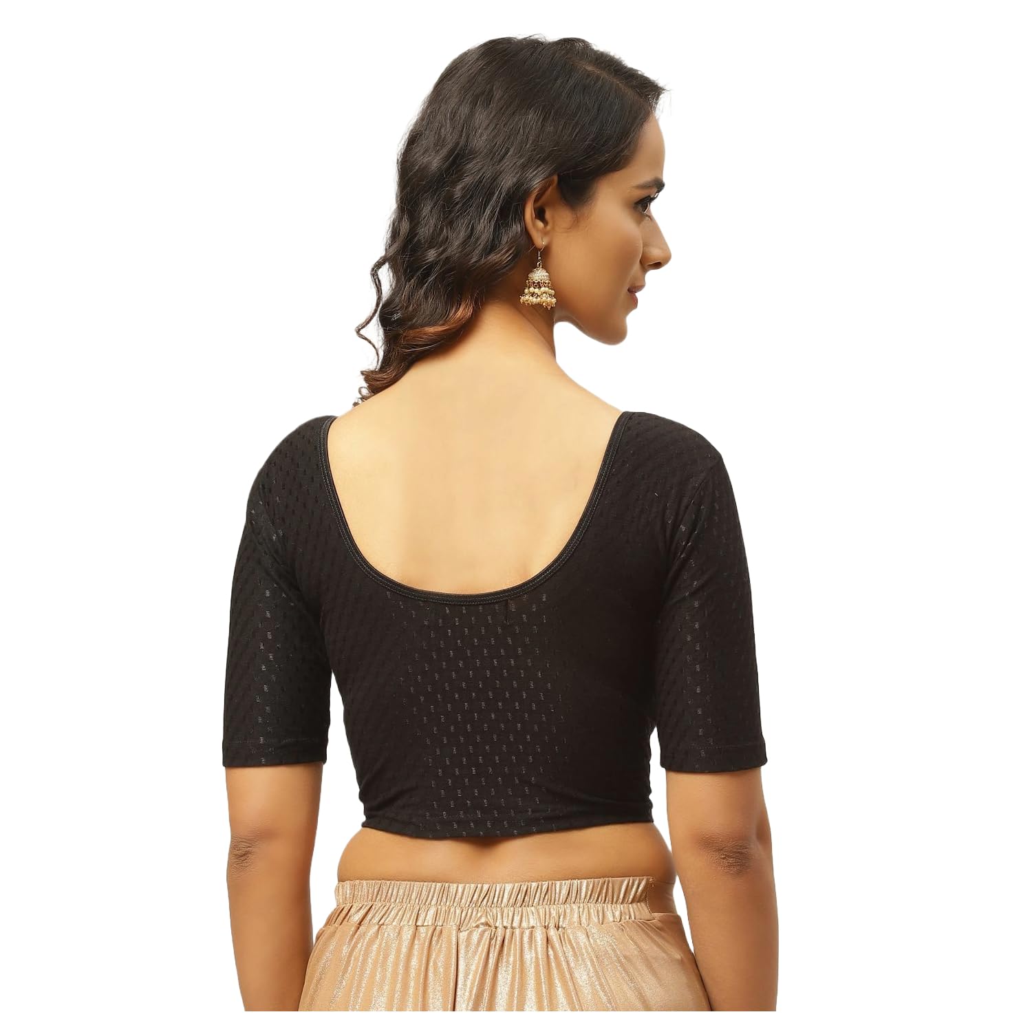 Fressia Round Neck Dobby Cotton Saree Blouse for Women - Image 2