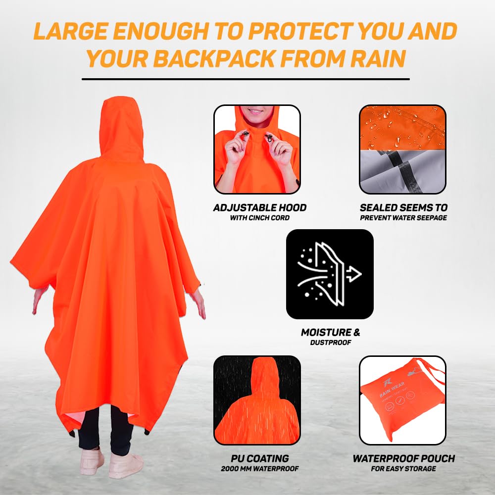 ROCKSPORT Unisex Outdoor Rain Poncho - Neon Orange - Image 3