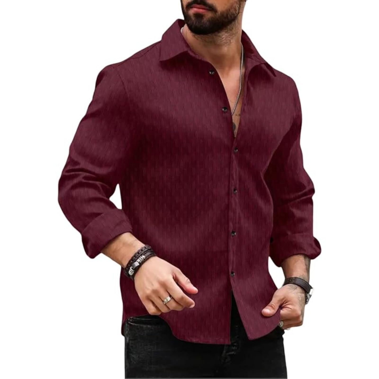 DEELMO Men's Maroon Hawaiian Shirt