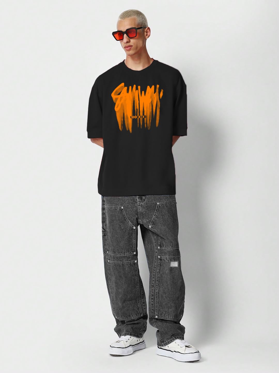 LEOTUDE Men's Orange Printed Tshirt - Image 4