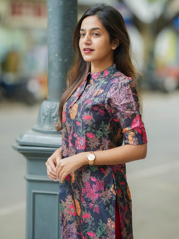 Sun Fashion Women's Chanderi Printed Kurtis - Blue - Image 3