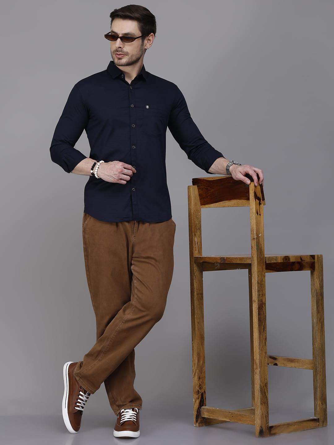 Majestic Man Navy Blue Cotton Casual Shirt for Men - Image 5